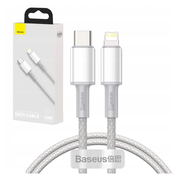 Baseus Högdensitetsflätad USB-C till Lightning-kabel, 20W, 5A, PD, 1m (vit)