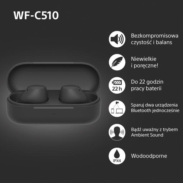 Sony WF-C510 Sort – Trådløse Øretelefoner