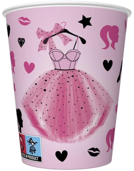 Rosa klänningspappersmuggar 250ml 8 st.