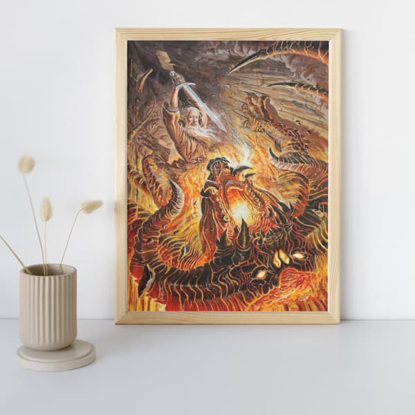 TALMALERI MED RAMME Kampen med Balrog Ringenes Herre 40x50 cm