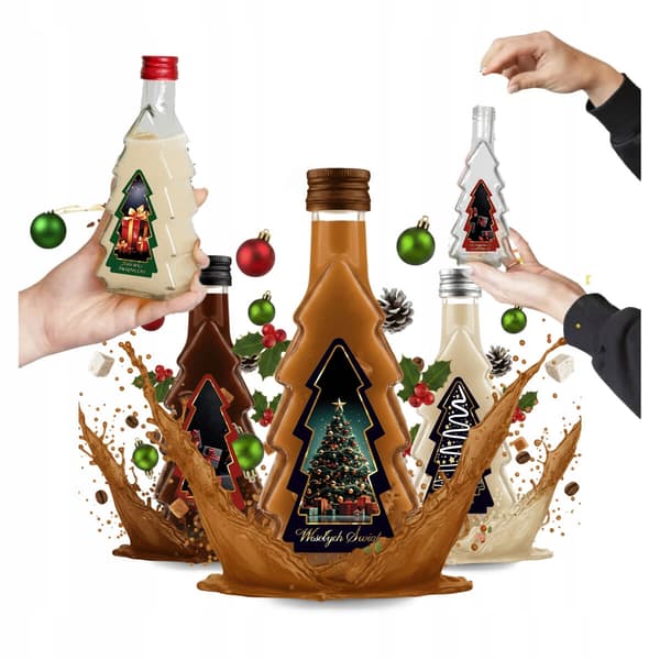5x JULGRANSFLASKOR 250ml + JULGRANSFLASKOR MED ETIKETT för jullikör