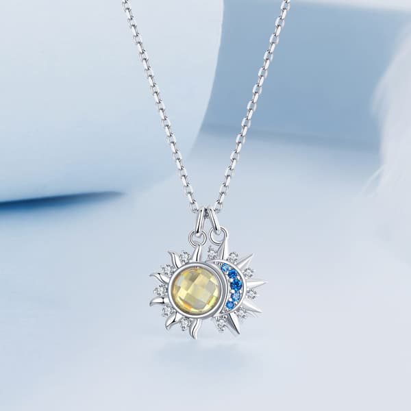 Kristallsol och måne silver justerbart halsband