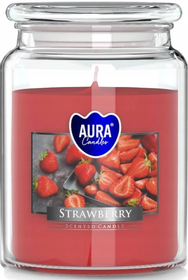 Jordbærduftende paraffinlys, stort glas, Aura, 1 stk.