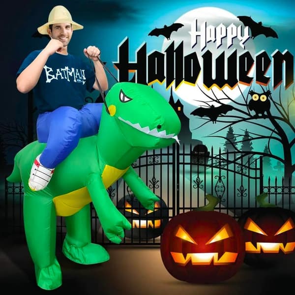 Selvoppustelig oppustelig dinosaur T-rex kostume