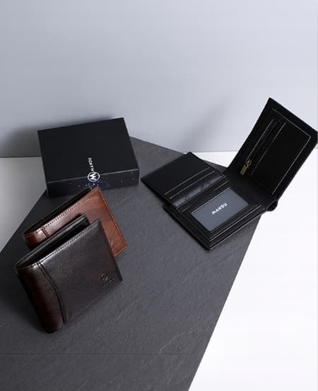 Herrplånbok i läder, svart, vikbar, elegant, present, P55