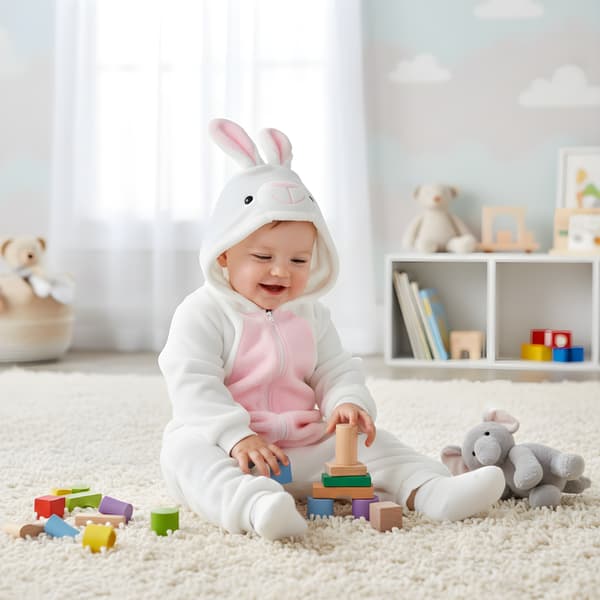 Pyjamasdräkt vit kanin baby 80 65-75 cm