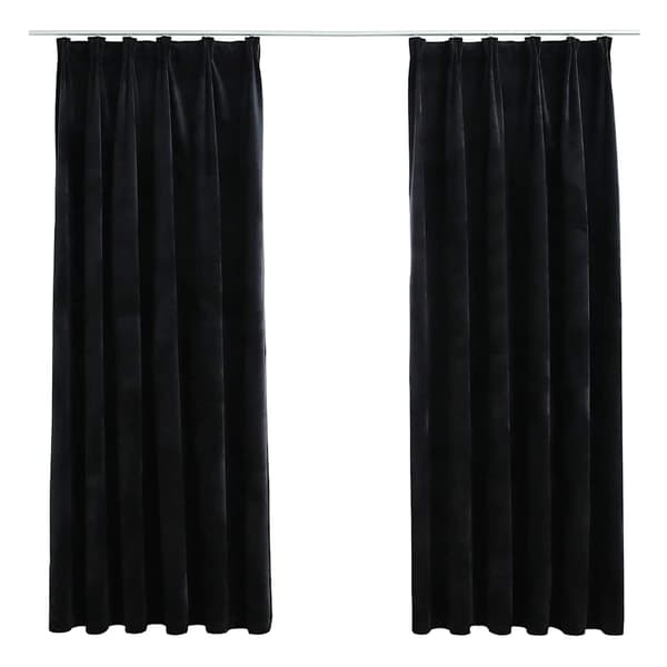 vidaXL Verhot koukuilla, 2 kpl, sametti, musta, 140x175 cm