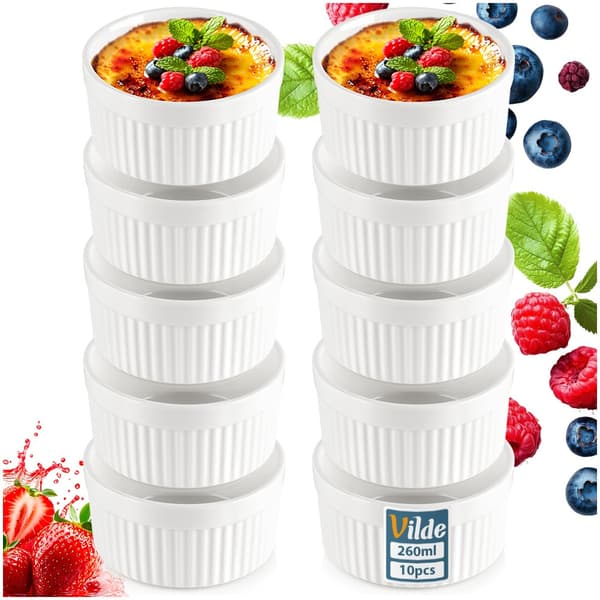 Hvide porcelænsbageskåle 260 ml 10 stk.