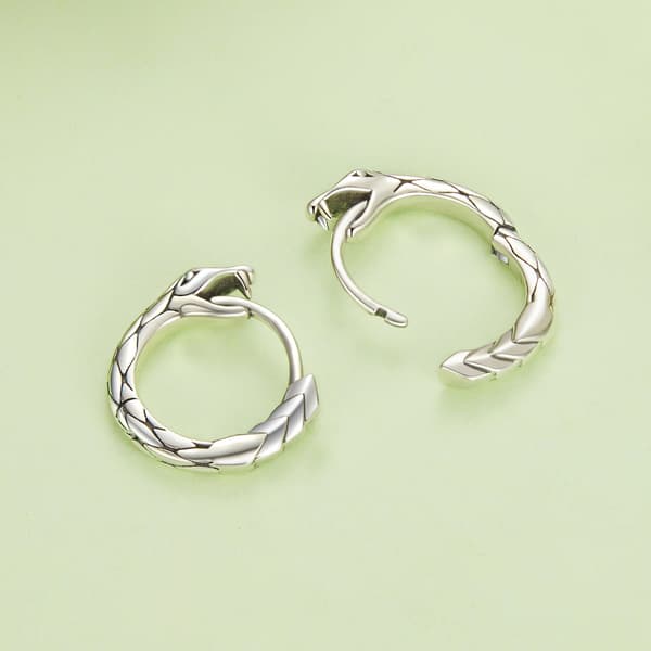 Silverörhängen med ouroboros-orm, ringar och spännen, silver 925
