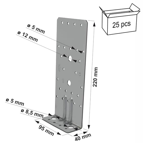 ABR220 förstärkt vinkelkoppling 220x40x95x3mm