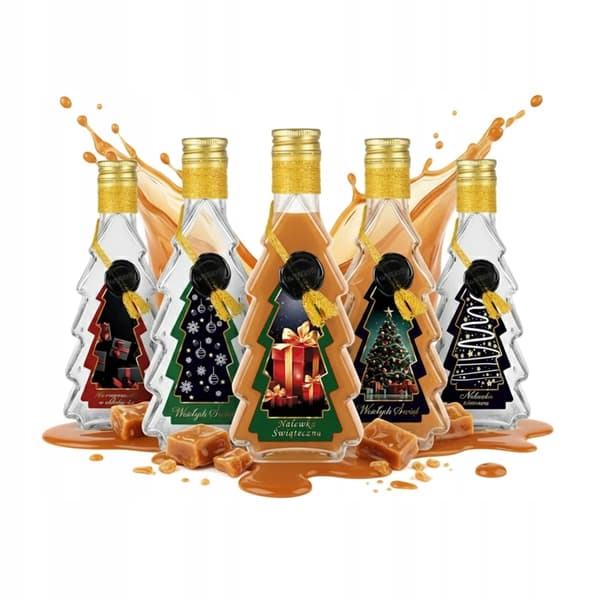 5x Flaskor JULGRAN 250ml DEKORERADE JULFLASKER till julklapp
