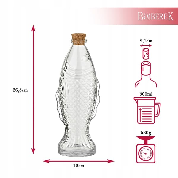 5x Glaskaraff FISH 500ml flaskor för alkoholvattenvasdekoration 0,5l