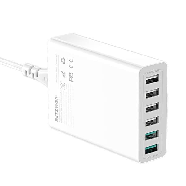 Blitzwolf BW-S15 6x USB-laddare, QC 3.0, 60W (Vit)