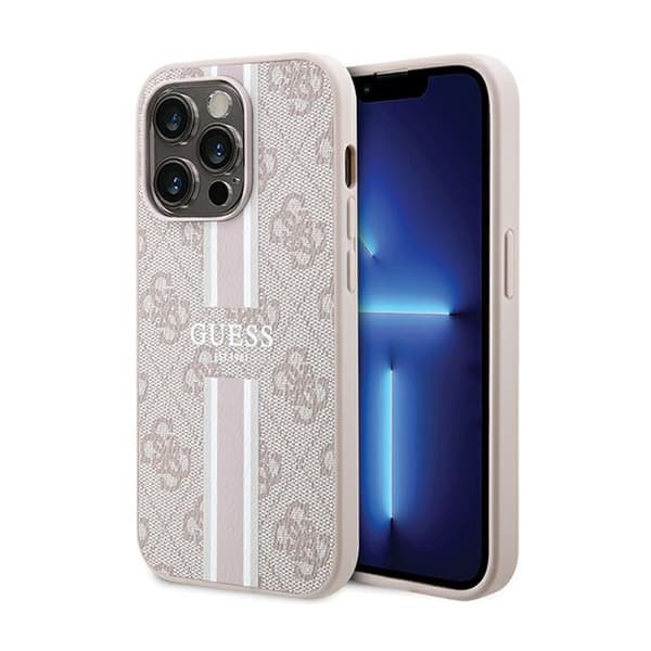 Guess 4G Printed Stripes MagSafe - iPhone 15 Pro -kotelo (vaaleanpunainen)
