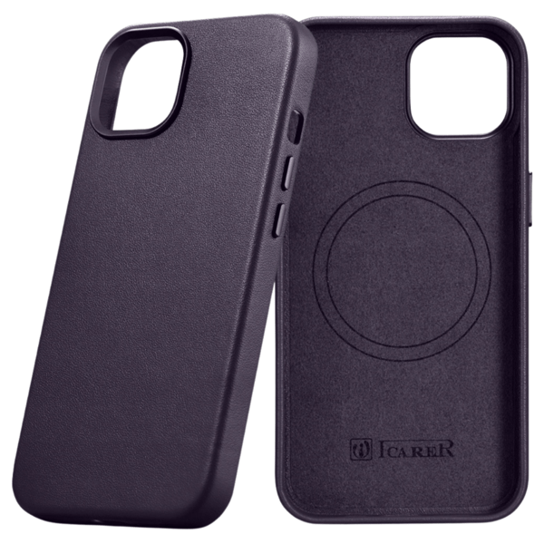 iCarer Case Læderetui til iPhone 14 Plus, mørkelilla (MagSafe-kompatibel)