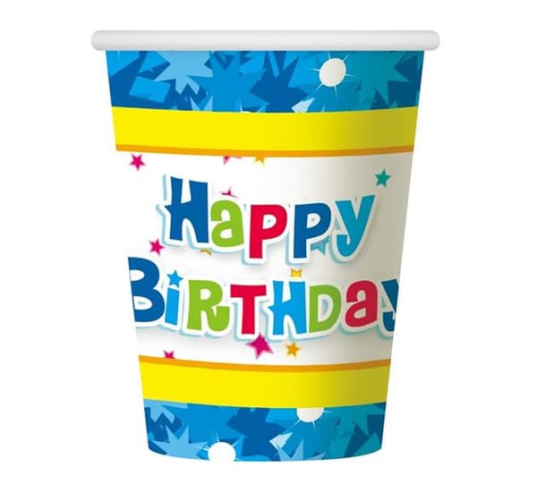 Happy Birthday-kopper blå 270 ml 6 stk.