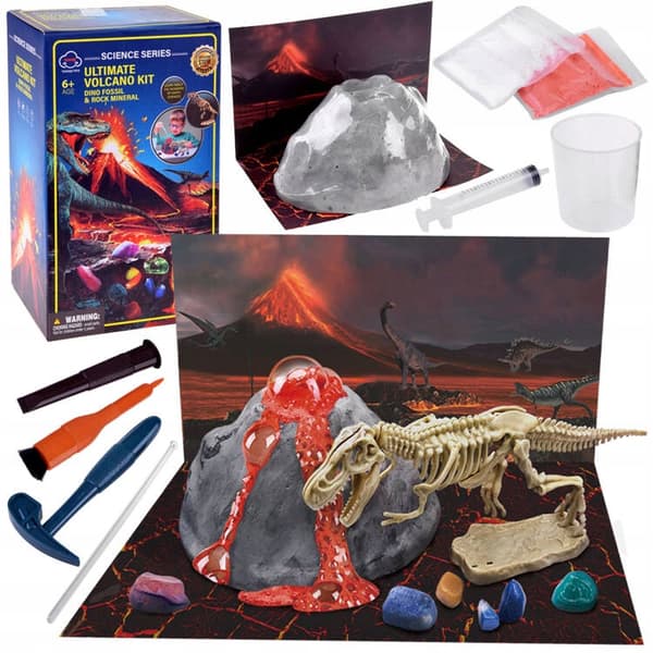 Grävning dinosaurieskelett Vulkan Liten kemist set för barn 6+