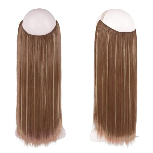 Syntetiske hårextensions, glat, brun med reflekser, 46 cm
