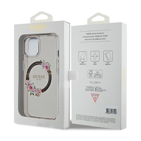 Guess IML Blomsterkrans MagSafe - iPhone 15 cover (sort)