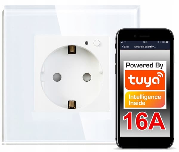 Seinäpistorasia lasilla 16A WiFi TUYA RTX Energianmittaus