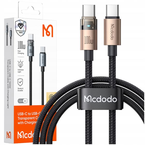 MCDODO USB-C-KABEL SNABBLADDNING USB TYP C 5A 100W 1M LED GULD
