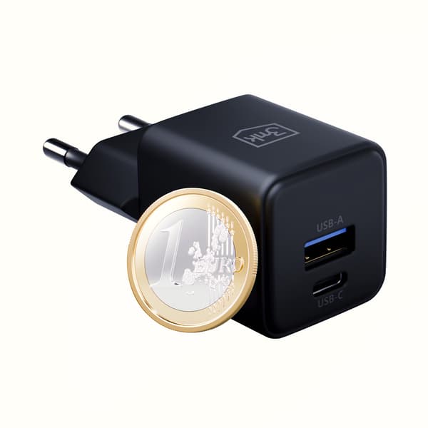Tilbehør - 3mk Hyper GaN-oplader 20W QC4+ PD PPS USB 1A1C Sort EU