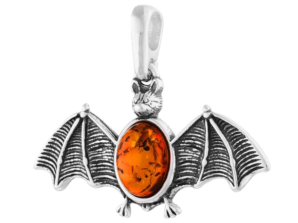 Silverfladdermushänge med bärnstensfärgad oxiderad silverfladdermushänge