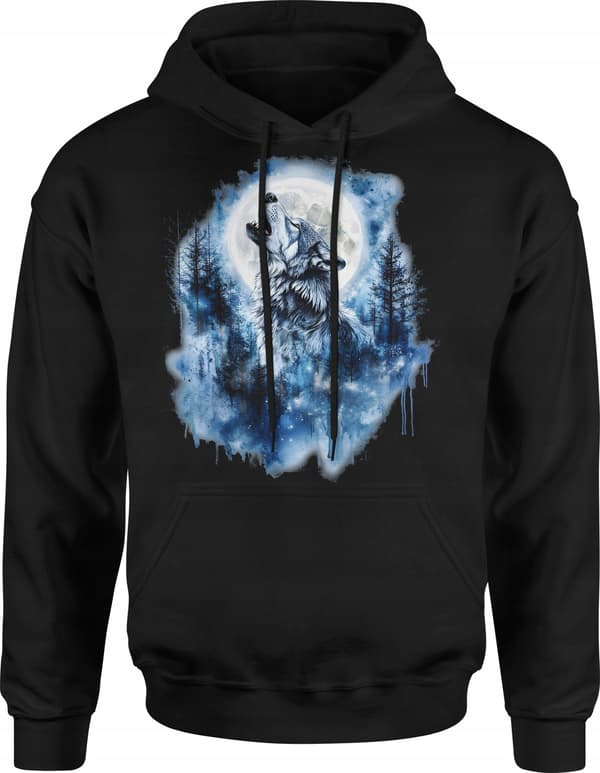 HERRSWEATSHIRT VARG MÅNE MED DJUR SKOGSMÖNSTER L