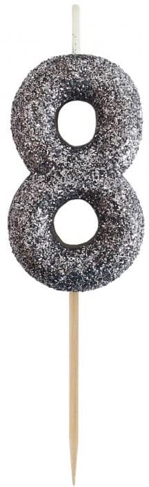 Piker ljusnummer 8 ÅTTA svart glitter