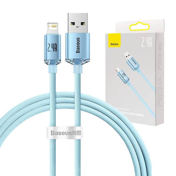 Baseus Crystal Shine USB-kabel til iPhone, 2.4A, 1.2m (Blå)