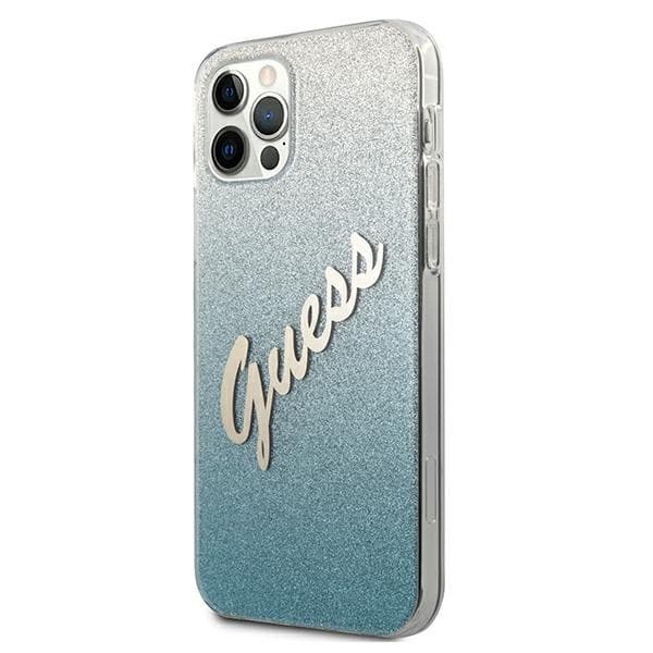 Guess GUHCP12LPCUGLSBL iPhone 12 Pro Max 6.7 sininen/sininen kovakuori Glitter Gradient Script