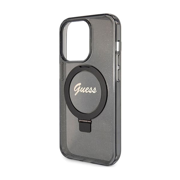 Guess Ring Stand Script Glitter MagSafe - iPhone 15 Pro Max-skal (svart)
