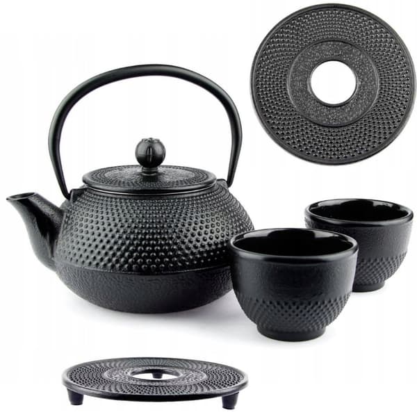 Støbejernskedel 0,8L teinfuser + 2 kopper støbejernsbase