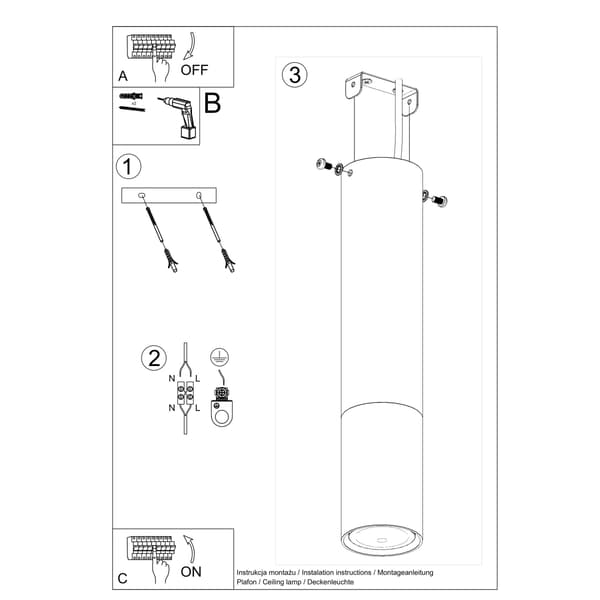 Loftlampe Loopez 1 GU10 sort Sollux SL.0945