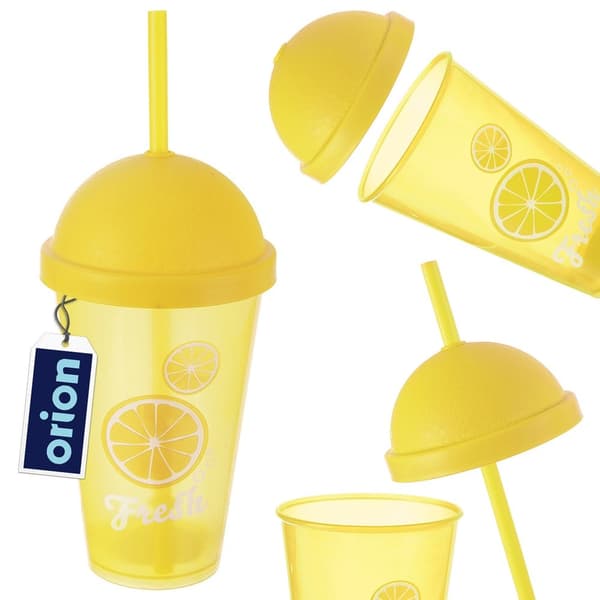 Plastikkop med låg og sugerør 450 ml