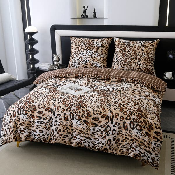 Satin Sengesæt 220x200cm Leopard Beige Brun
