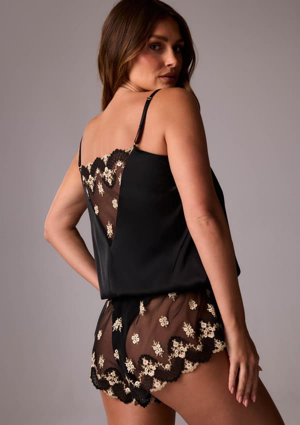 Satin body med broderede guld elementer - Venus 01 40 SORT/GULD
