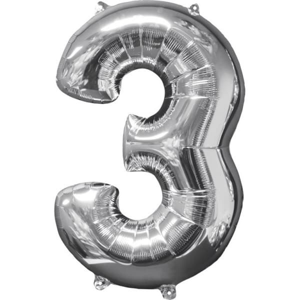Folieballon 26 sølv nummer 3 1 stk.