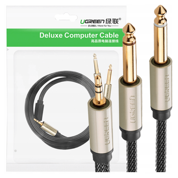 UGREEN AV126 Kaapeli TRS 3.5 mm - 2x TS 6.35 mm - 2m (harmaa)