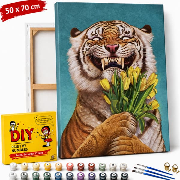 Måla efter siffror med ram Tiger med blommor 50x70 cm