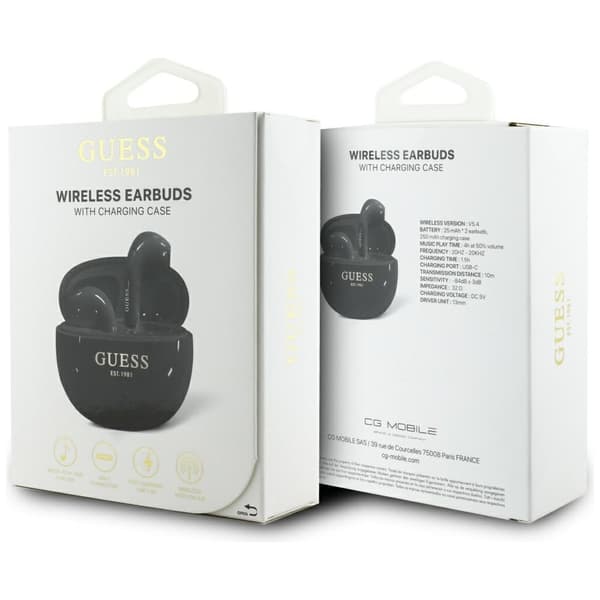 Guess Glossy Effect Egg Shape Printed Classic Logo TWS hovedtelefoner, sorte