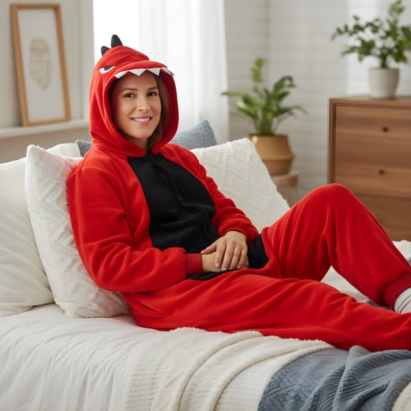 Kigurumi-pyjamas röd dinosaurie storlek 145-155 cm