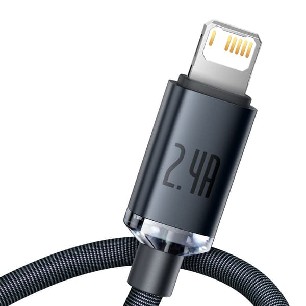 Baseus Crystal Shine USB-Lightning-kaapeli, 2.4A, 2m (musta)