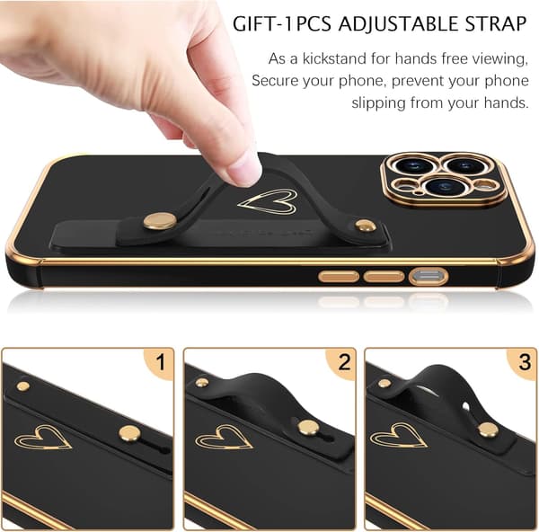 SILIKONE ETUI TIL APPLE IPHONE 14 PRO MAX SORT GULD MED HOLDER