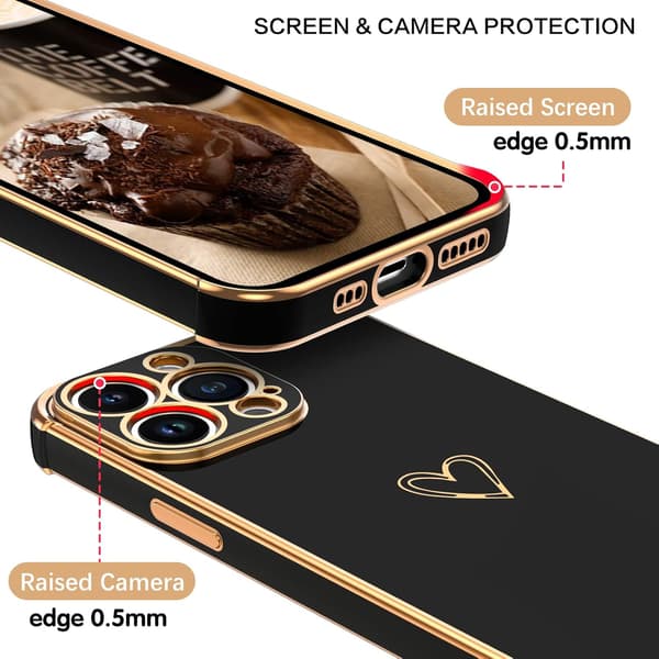 APPLE IPHONE 13 PRO SILIKONE ETUI SORT GULD TILBEHØR HJERTE A2483
