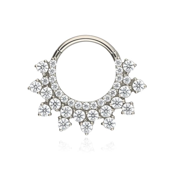 Titanium clicker ørering med hvide zirkoner - sølv - TK-100 1.2/8