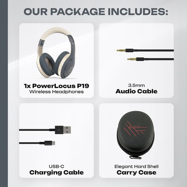 PowerLocus P19 Bluetooth-hovedtelefoner med 4 EQ-tilstande, 60 timer, foldbare med etui