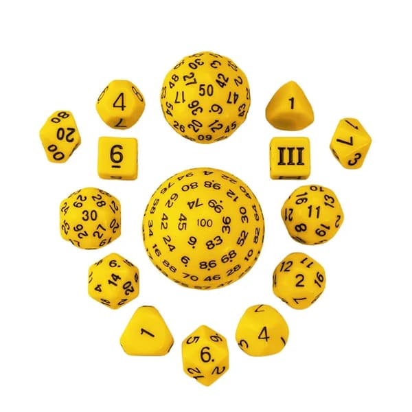 RPG terninger gult sæt med 15 terninger
