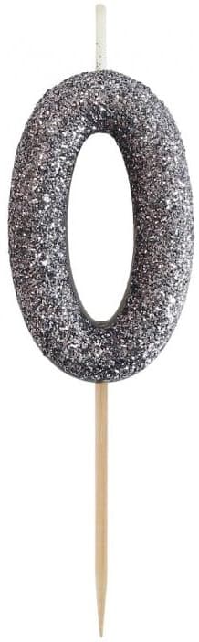 Piker-kynttilä numero 0 ZERO musta glitter