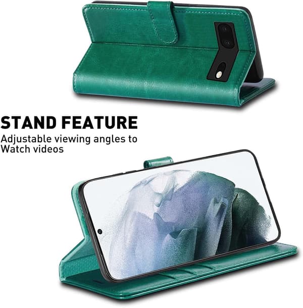 GOOGLE PIXEL 7 GRÖNT PU-LÄDER FLIPFODRAL + HÄRDAT GLAS